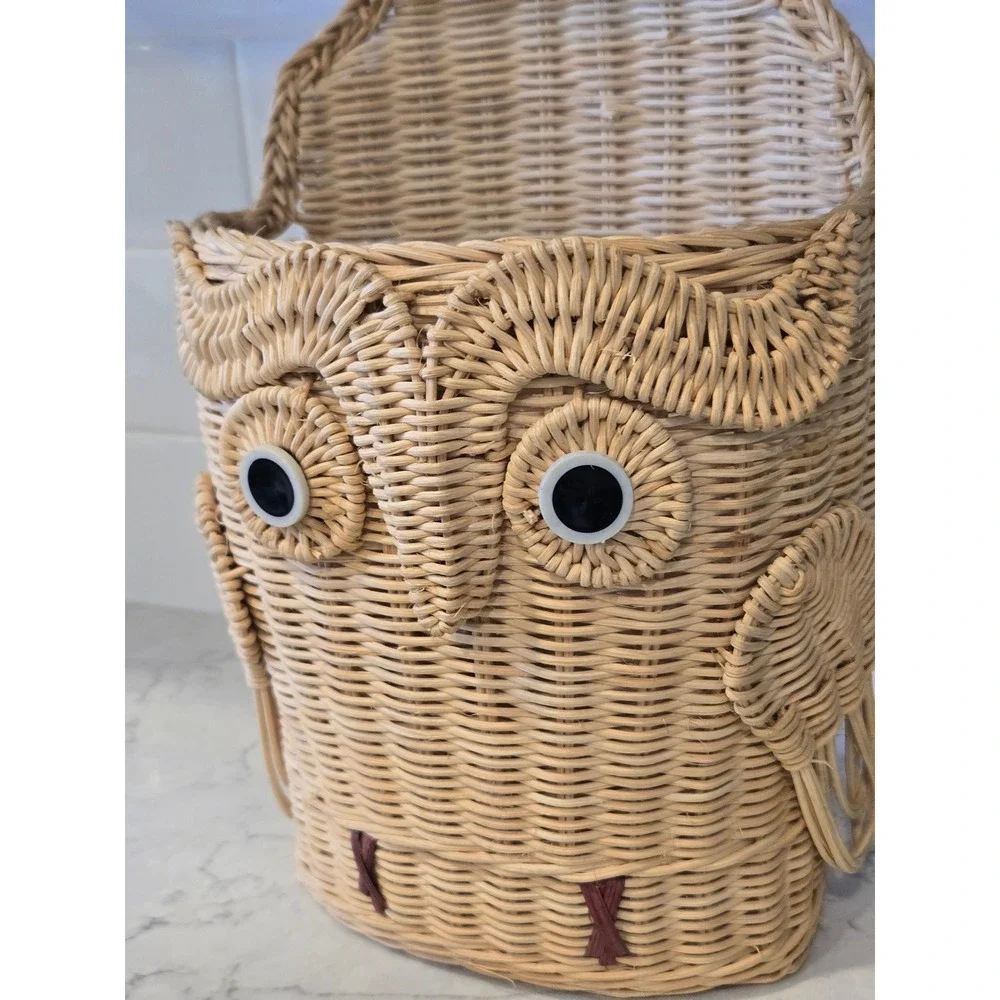 Unbranded Owl Wicker Wall Basket Tan Excellent Boho Rattan Hanging Pocket Decor - Picture 2 of 14
